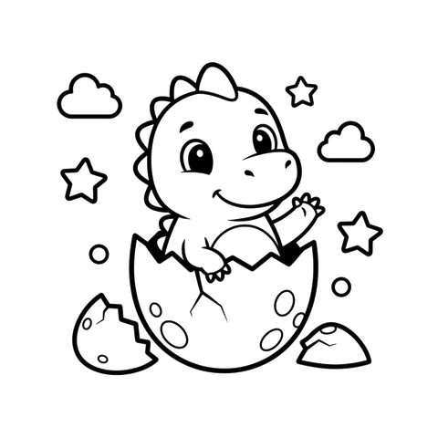 Baby Dino Hatching free dinosaurs coloring page line art