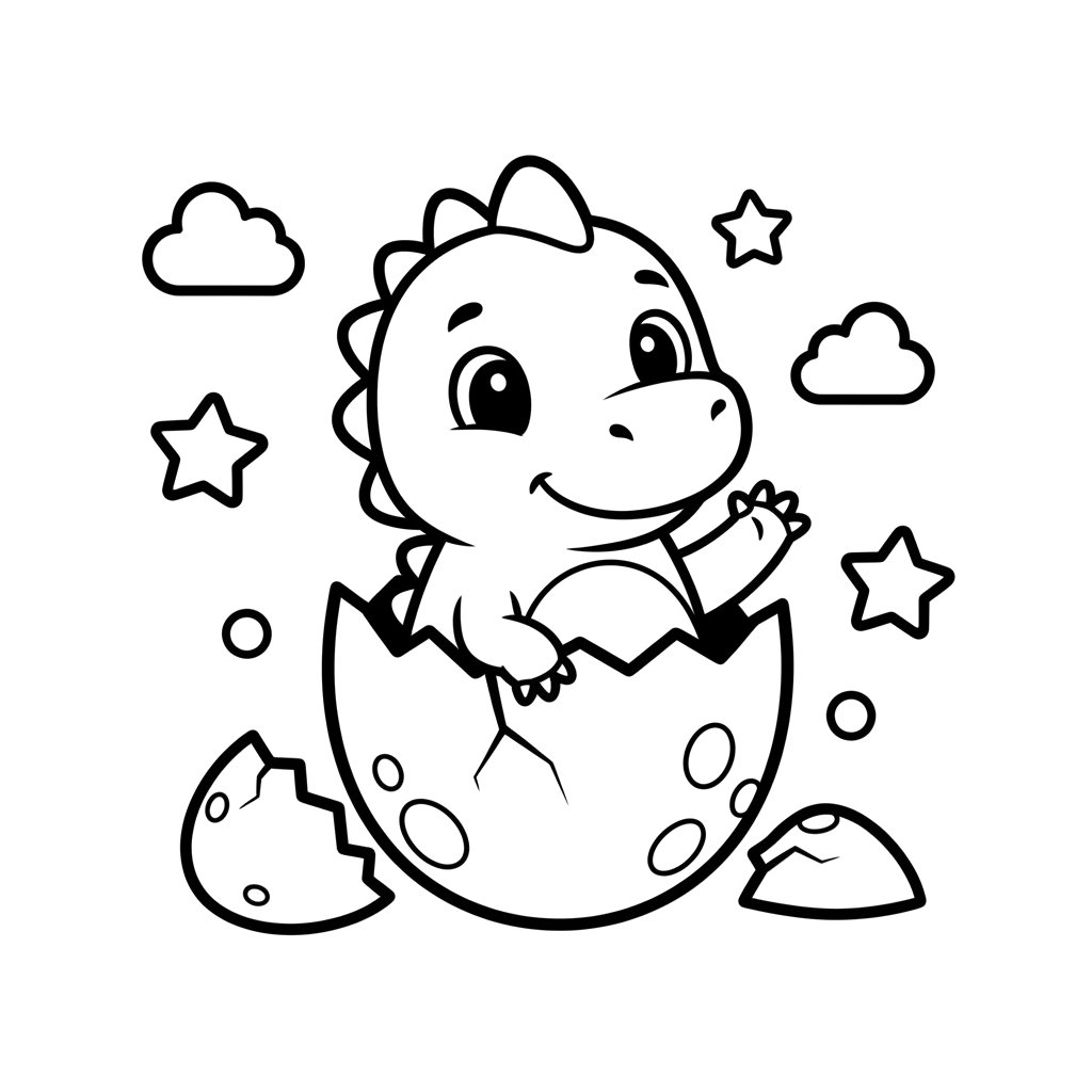 Baby Dino Hatching free dinosaurs coloring page line art