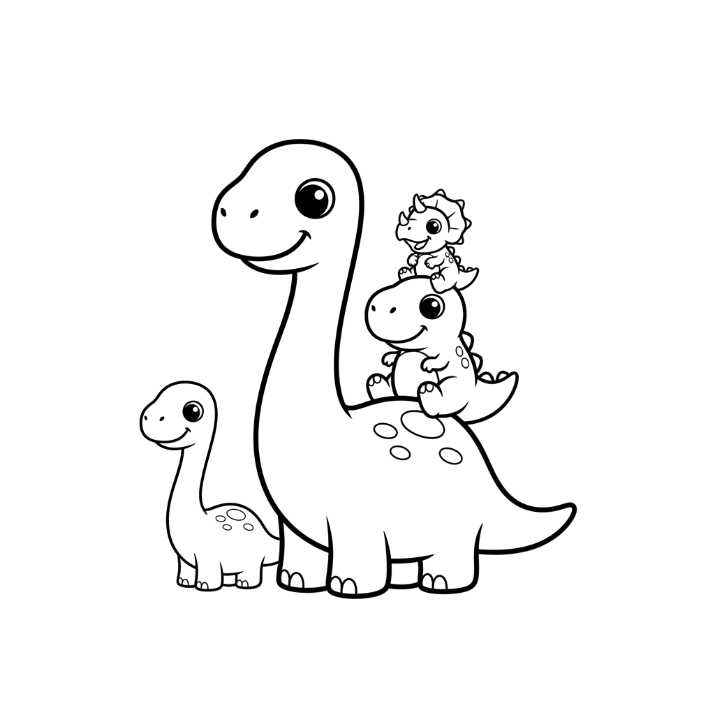Dino Family free dinosaurs coloring page line art