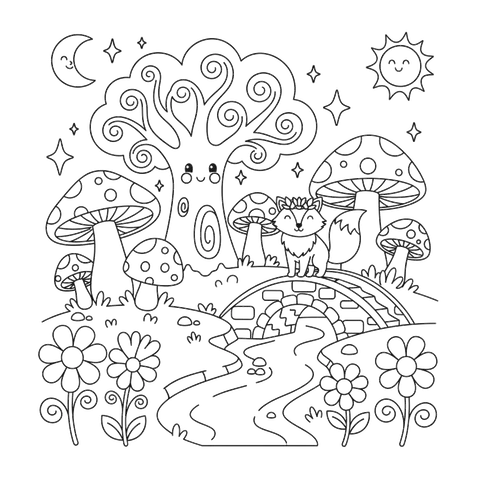 Enchanted Forest free fantasy coloring page line art