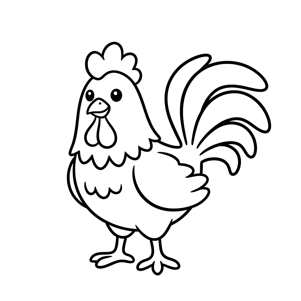 Rooster free farm coloring page line art