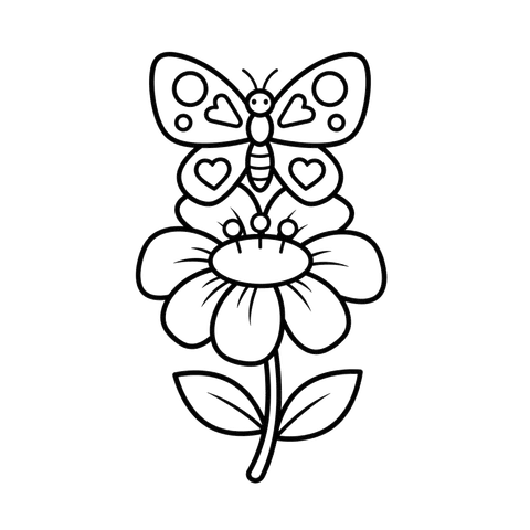 Butterfly On Flower free flowers & nature coloring page line art