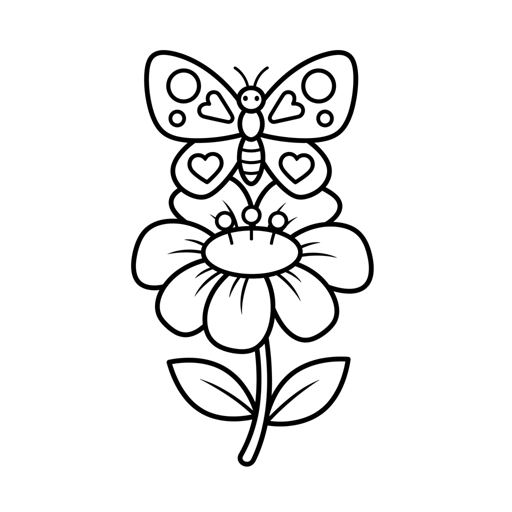 Butterfly On Flower free flowers & nature coloring page line art