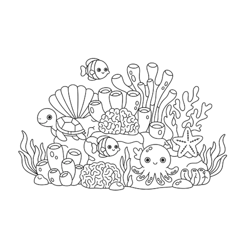 Coral Reef free under the sea coloring page line art