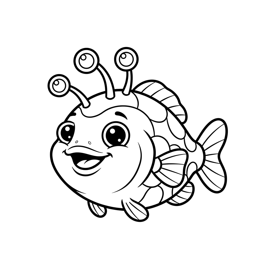 Deep Sea Fish free under the sea coloring page line art