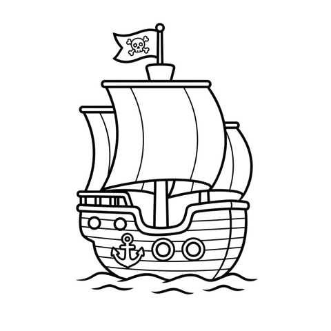 Pirate Ship free under the sea coloring page line art