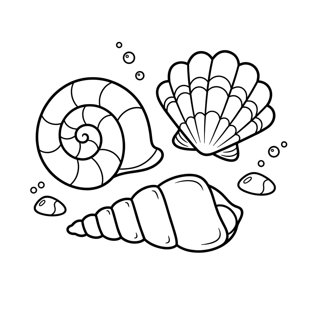 Seashells free under the sea coloring page line art