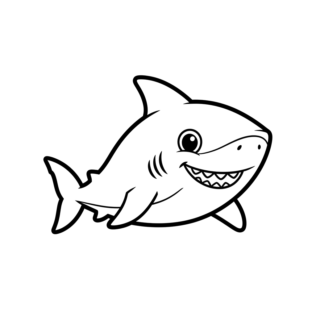 Shark free sea creatures coloring page line art