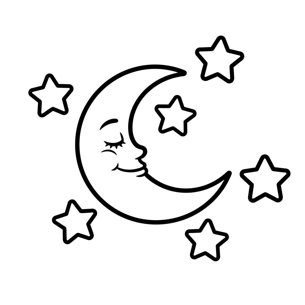 Moon And Stars free space coloring page line art