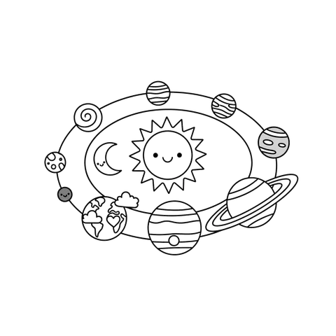 Solar System free space coloring page line art