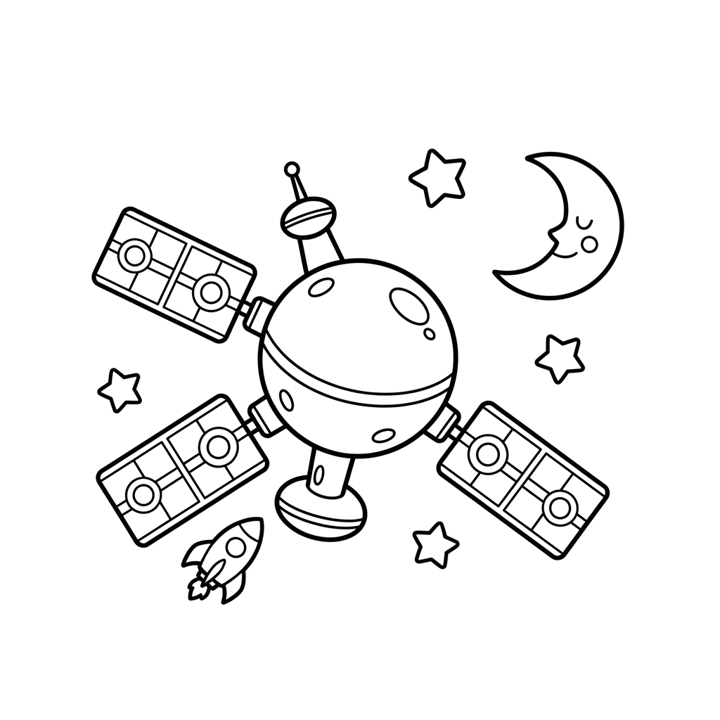 Space Station free space coloring page line art